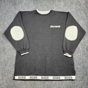 Vintage Boss Sweatshirt Mens XL Black Crewneck‎ Pullover Logo Elbow Patches 90s